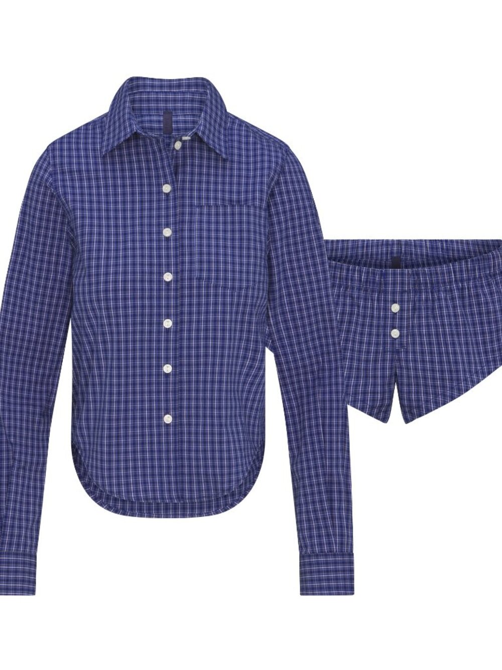 SKIMS Cotton Poplin Micro Short Sleep Set Navy Check Size S NWT
